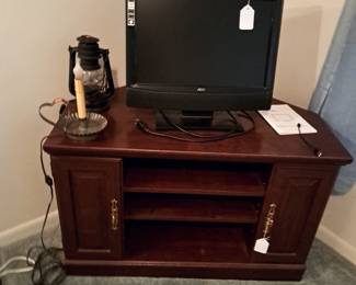 TV STAND, TV, LANTERN