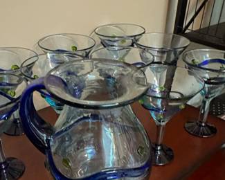 Hand-blown Pitcher and Margarita Glasses -Mexico