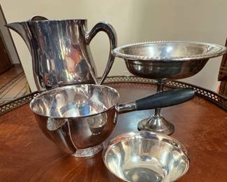 Silver plated pitcher and bowls