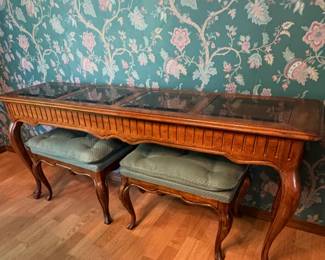 Walnut Sofa Table with fabric benches