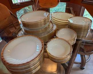 vintage Anchor Hocking Fire King dinnerware with 22k gold trim