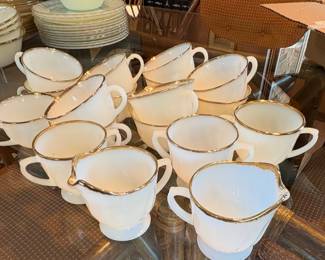vintage Anchor Hocking Fire King coffee cups with 22k gold trim