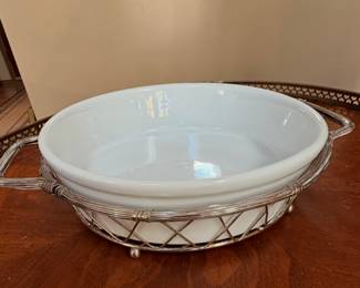 International Silver Co. silverplated wire basket with a stoneware liner.