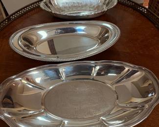Silver plated serving bowls and platter