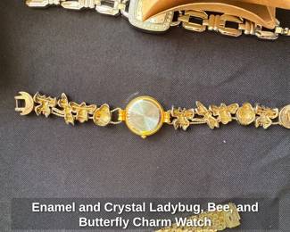 Enamel and Crystal Ladybug, Bee and Butterfly Charm Watch