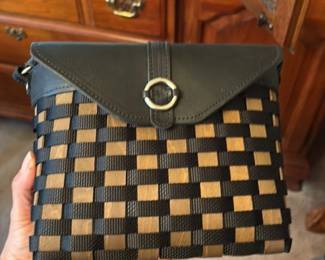 Woven Clutch Purse with Faux Leather Accents 