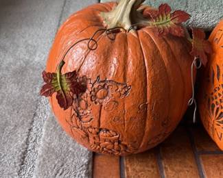 Decorative Ceramic Pumpkin with Floral Engravings 