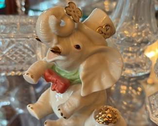 Vintage Porcleain Elephant Figurine with Gold Accents 