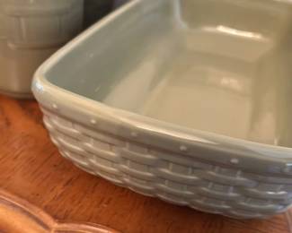 Sage Green Ceramic Basketweave Serving Dish and Mugs Set 