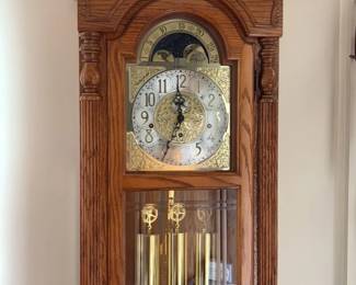 Oak Grandfather Clock with Moon Phase Dial 