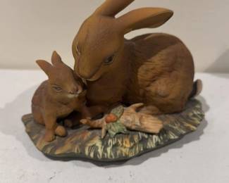 Porcelain Mother and Child Rabbit Figurine 