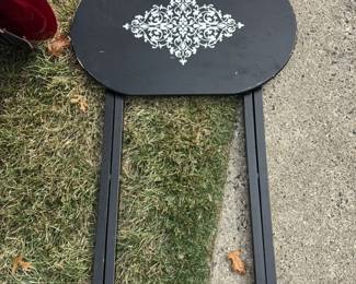 Black Oval Accent Table with White Damask Stencil 