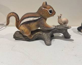 Homco "Masterpiece" Porcelain Chipmunk and Snail Figurine 