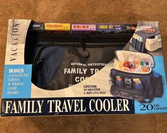 Family Travel Cooler with 5 Magnetic Games 