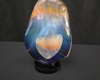 Dino Rosin Murano Calcedonia "Single Pebble" Glass Sculpture.