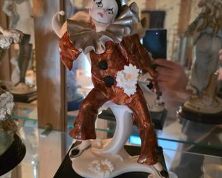 G. Armani 1991 Little Pierrot With Daisies Clown Figurine Florence Italy Jester