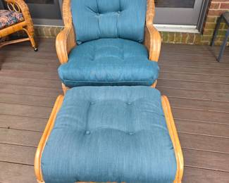 Beautiful Wicker chair and ottoman by Henry Link.
(All Wicker furniture pictured outside has always been inside, not used as outdoor furniture!)