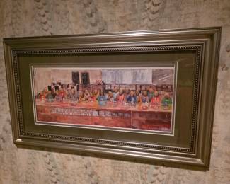 Art drawing/ painting by Corlette Baylock with Pistachio People. Local artists from Stow ohio. Heads are made of real pistachio shells. 