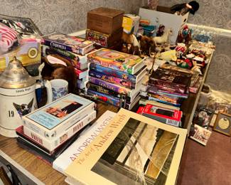 lots of VCR tapes..  please note Andrew Wyeth books have flown the coop!
