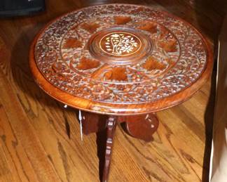 Small Carved wood table with Ivory Inlay