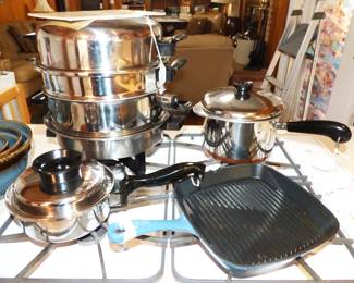 Towncraft Cookware, Vintage Revere Ware Copper Bottom Sauce Pan with Insert, Cast Iron Enameled Grill Pan