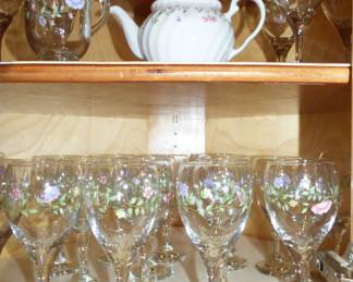 Johnson Brother "Summer Chintz" Wine Glasses, Tea Pot