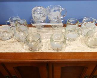 Nestle's World Globe Etched Mugs, Matching Creamer & Sugar with Lid