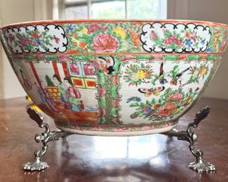 19th Century Chinese Export Rose Medallion Punch Bowl, 14” D