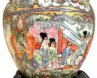 Vintage Tabletop Chinese Fishbowl Planter on Stand
