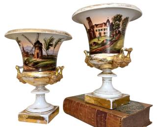 Antique Old Paris Hand Painted Urns