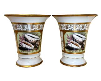 Pair of Mottahedeh Shells Neo-Classic Style Porcelain Vases Made in Germany