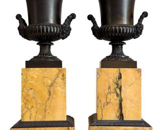 Pair of Bronze Medici Vases / Urns on Marble