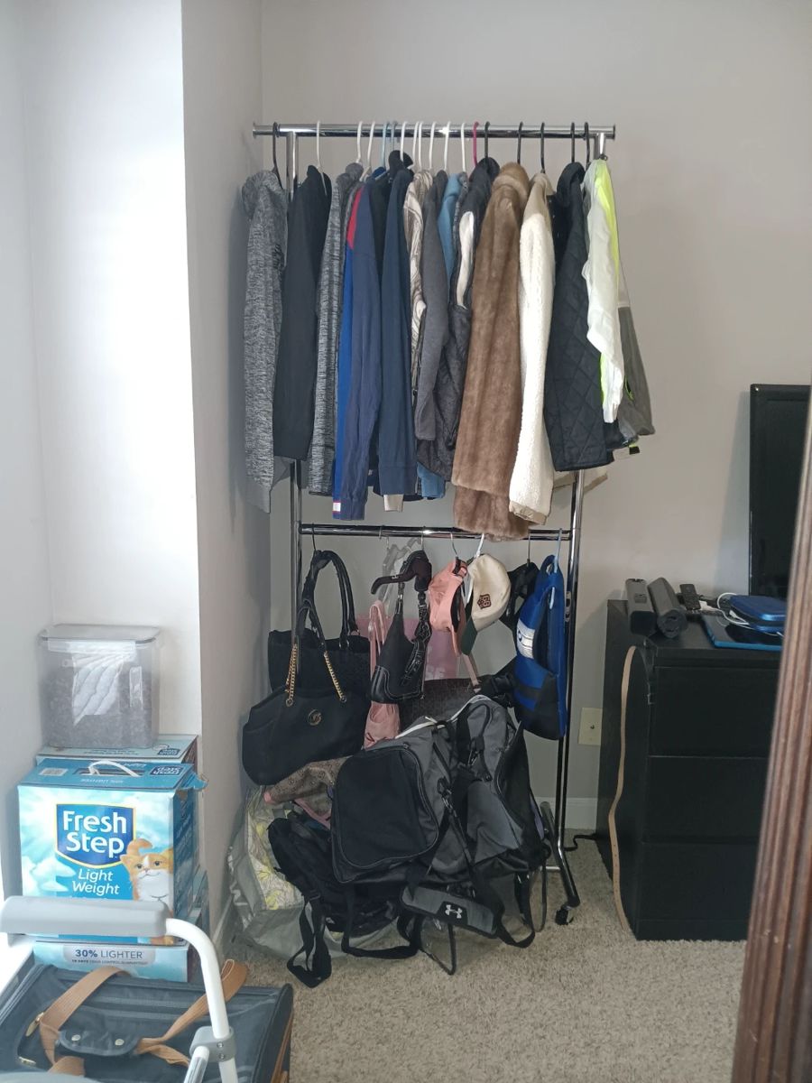 Coats, bags, and fun kitty items.