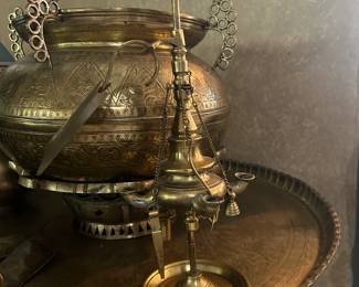 Vintage middle Eastern Brass Lamp and Rice Bowls