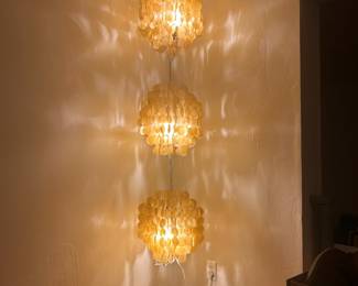 1970s Capiz Triple Hanging Lamp - single owner purchased in Phillippines. Stunner!