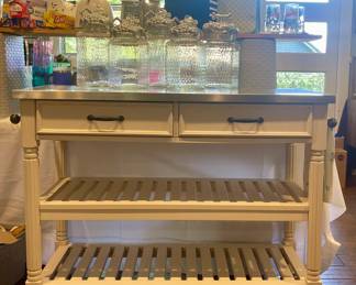 ROLLING KITCHEN ISLAND WITH STAINLESS TOP