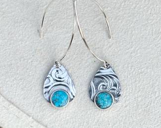 E CRANEK DESIGNS STERLING AND TURQUOISE DANGLE EARRINGS