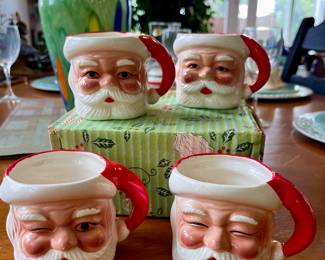 VINTAGE SANTA WINKING MUGS WITH ORIGINAL BOX.