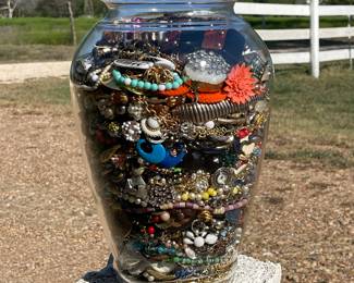 LARGE 15” VASE OF JEWELRY