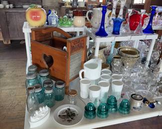 VINTAGE GLASSWARE AND MASON JARS