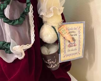 A8 - $55. Vintage Bunnies by the Bay "Miss Winter Strawberry" Large Bunny 17" tall. Small Bunny 8"tall.