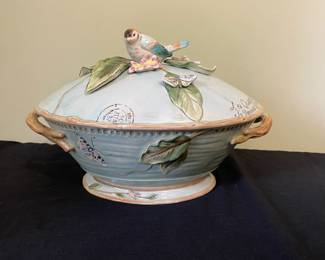 R114 - $75. Fitz & Floyd Toulouse Soup Tureen with ladle. 