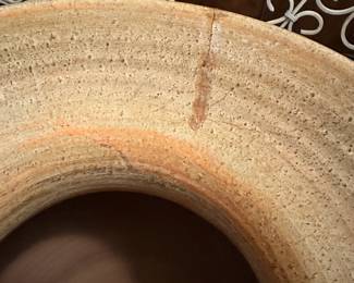 R50 - $50. Large Terracotta Planter that has been used as a side table with a piece of glass on top. Has one minor crack at the top - See photo. Measures 26" tall. 