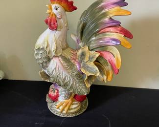 R7 - $50. Fitz & Floyd Vista Bella Rooster. Measures 18" at the tallest point. Has chip / missing piece near one foot - not really noticeable unless you're looking for flaws. 