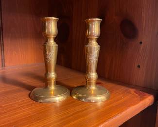R46 - $8. Pair of Brass Candlesticks. 5.25" tall.