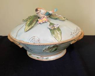 R114 - $75. Fitz & Floyd Toulouse Soup Tureen with ladle. 