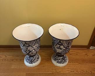R37 - $200. PAIR of Large Ceramic Planters. Sticker says Made in Mexico. Measures 14.5" round x 22" tall. 
