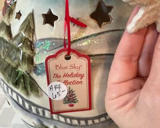 A44 - $65. Blue Sky The Holiday Collection By Heather Goldmine. Large Candle/Votive Snowman. Measures 14"x18".