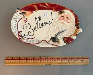 R80 - $15. Fitz & Floyd "Believe" Royal Holiday. 10" x 6.5" platter. 