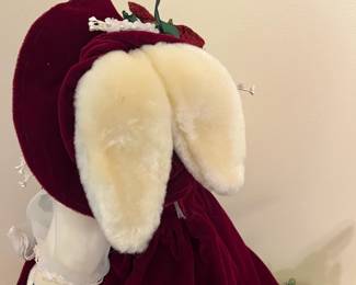 A8 - $55. Vintage Bunnies by the Bay "Miss Winter Strawberry" Large Bunny 17" tall. Small Bunny 8"tall.